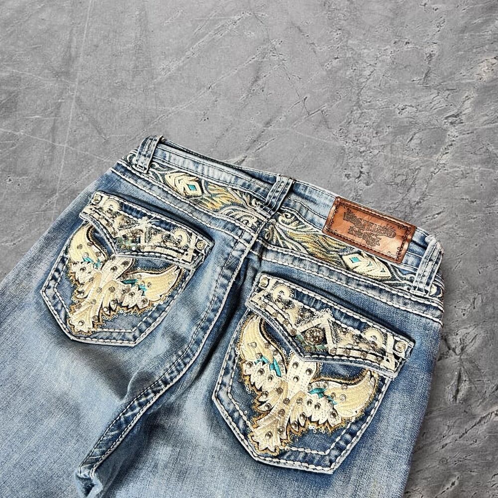 Y2K vtg 2000s Westfield Eagle bootcut flare Jeans with embroidered pockets